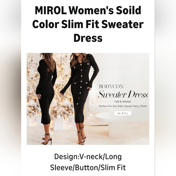 MIROL Women's V-Neck Bodycon Sweater Dress #1094 - Picture 9 of 12